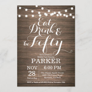 Rustic 50th Birthday Invitation Wood