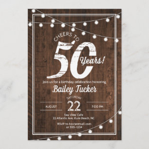 Rustic 50th Birthday with String Lights Party Invitation