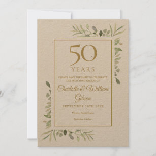 Rustic 50th Golden Wedding Anniversary Greenery Save The Date