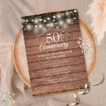 Rustic 50th Wedding Anniversary Gold String Lights Invitation<br><div class="desc">Featuring delicate gold dust confetti and string lights on a rustic wood panels background. Personalise with your special fifty years golden anniversary information in modern script typography. Designed by Thisisnotme©</div>