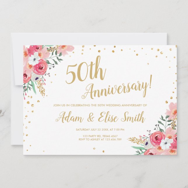 Rustic 50th Wedding Anniversary Invitation Floral (Front)