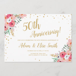 Rustic 50th Wedding Anniversary Invitation Floral