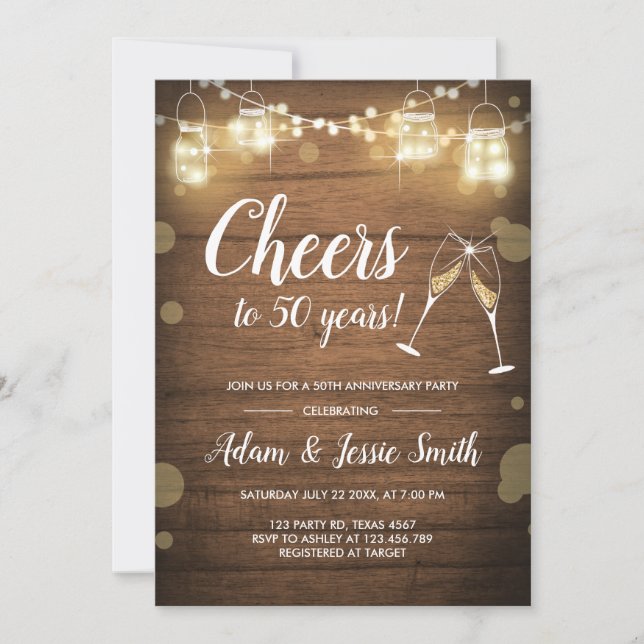 Rustic 50th Wedding Anniversay Invitation Lights (Front)