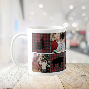 Rustic 5 Photo Collage Buffalo Plaid Holiday Coffee Mug