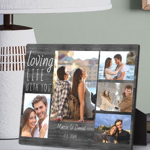 Rustic 5 Photo Collage Loving Life w You Grey Wood Plaque