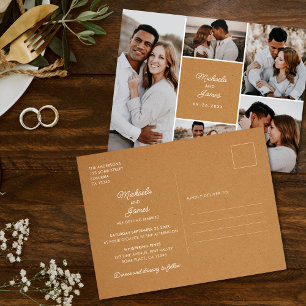 Rustic 5-Photo Faux Kraft Paper Wedding Invitation Postcard