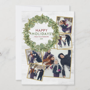 Rustic 5 Photo Greenery 2024 Calendar Christmas Holiday Card
