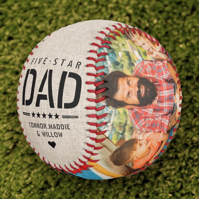 Rustic 5 STAR DAD Modern Cool 2 Photo Father's Day Baseball (Rustic 5 STAR DAD Modern Cool 2 Photo Father's Day Baseball)