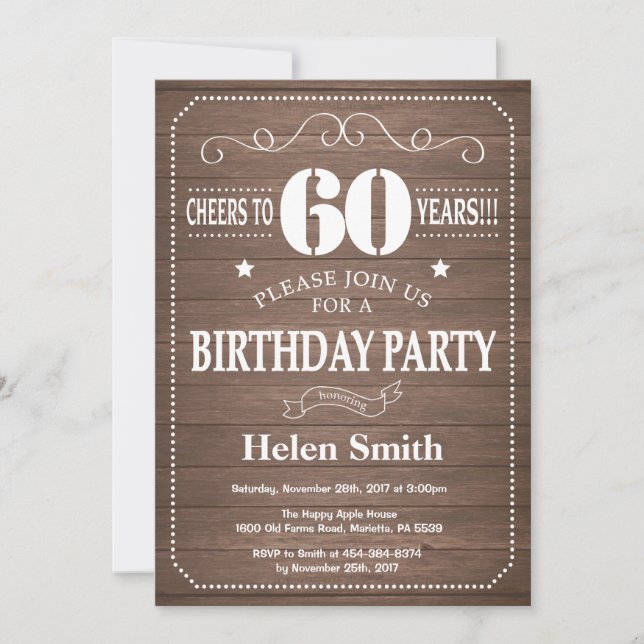 Rustic 60th Birthday Invitation (Front)