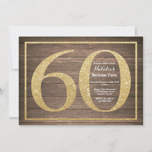 Rustic 60th Birthday Invitation Gold Glitter