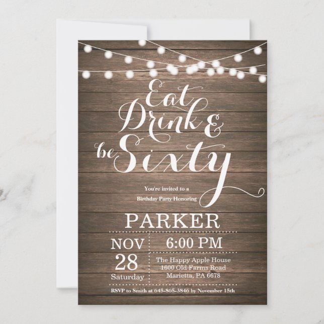 Rustic 60th Birthday Invitation Wood (Front)