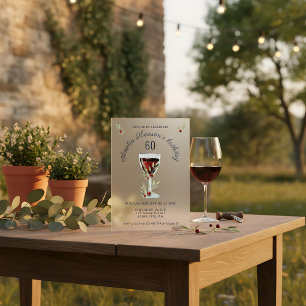 Rustic 60th Birthday Red Wine Birthday Acrylic Invitations