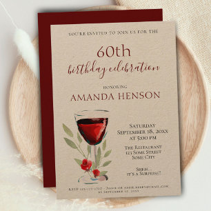 Rustic 60th Birthday Red Wine Surprise Party Kraft Invitation