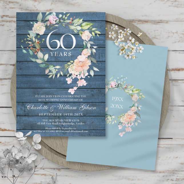 Rustic 60th Diamond Wedding Anniversary Floral  Invitation (Creator Uploaded)