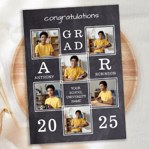 Rustic 6 Photo Collage Chalkboard Graduation Announcement