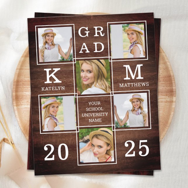 Rustic 6 Photo Collage Wood Budget Graduation (Creator Uploaded)