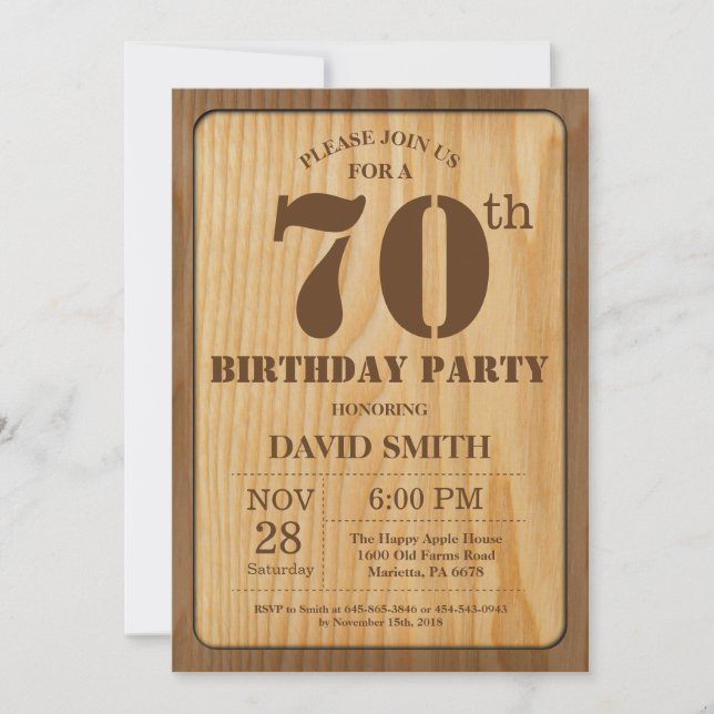 Rustic 70th Birthday Invitation Vintage Wood (Front)