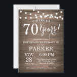 Rustic 70th Birthday Invitation Wood<br><div class="desc">Rustic 70th Birthday Invitation Wood Background with String Lights. 13th 15th 16th 18th 20th 21st 30th 40th 50th 60th 70th 80th 90th 100th, Any age. Adult Birthday. Woman or Man Male Birthday Party. For further customisation, please click the "Customise it" button and use our design tool to modify this template....</div>