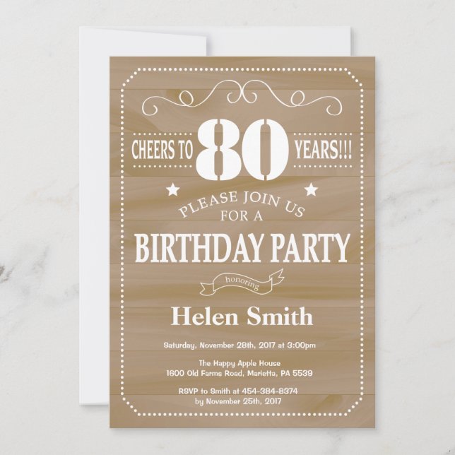 Rustic 80th Birthday Invitation (Front)