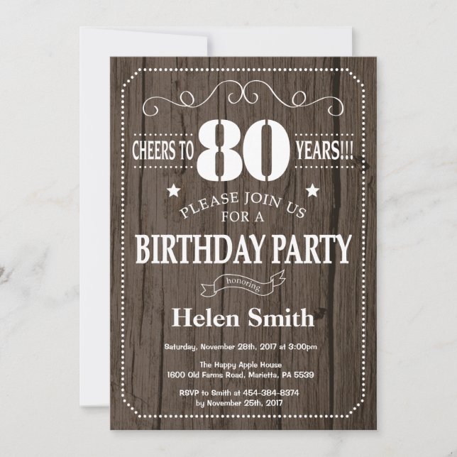 Rustic 80th Birthday Invitation (Front)