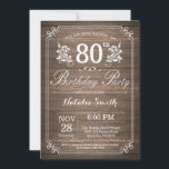 Rustic 80th Birthday Invitation Floral<br><div class="desc">Rustic 80th Birthday Invitation with Rustic Wood Background and Floral Flower Pattern. Adult Birthday. Male Men or Women Birthday. Kids Boy or Girl Lady Teen Teenage Bday Invite. 13th 15th 16th 18th 20th 21st 30th 40th 50th 60th 70th 80th 90th 100th. Any Age. For further customisation, please click the "Customise...</div>