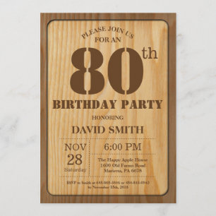Rustic 80th Birthday Invitation Vintage Wood