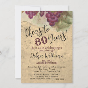 Rustic 80th Birthday Vintage Cheers to 80 Years Invitation