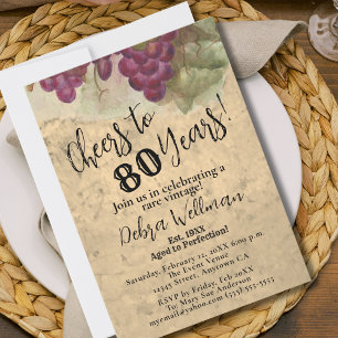 Rustic 80th Birthday Vintage Cheers to 80 Years Invitation