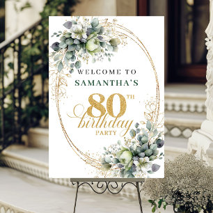 Rustic 80th Bohemian Eucalyptus Welcome Poster