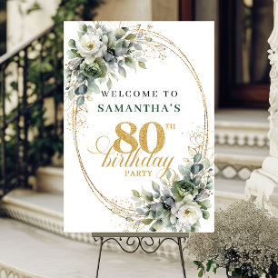 Rustic 80th Dusty Green Botanical Welcome Poster