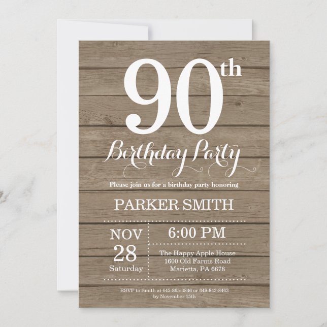 Rustic 90th Birthday Invitation (Front)