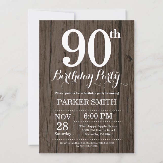 Rustic 90th Birthday Invitation (Front)