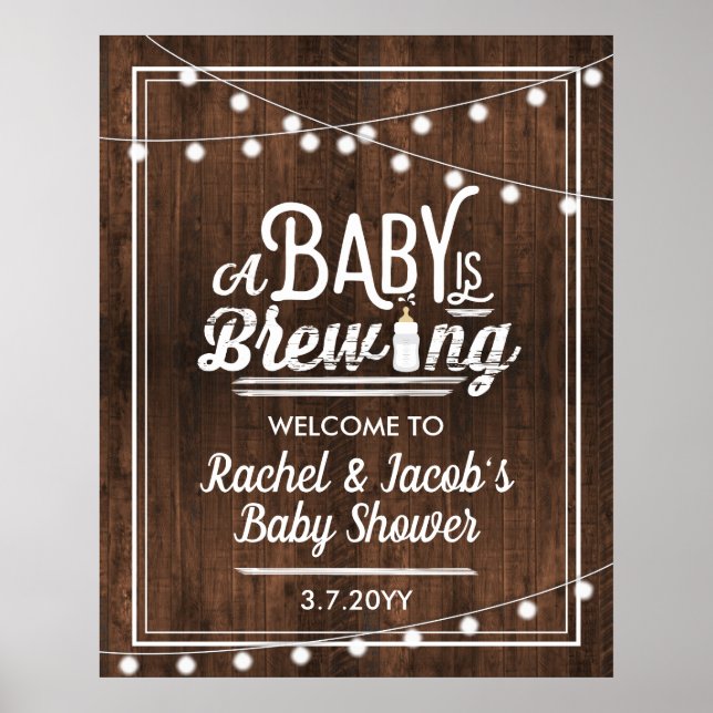 Rustic A Baby is Brewing Welcome Baby Shower Sign (Front)