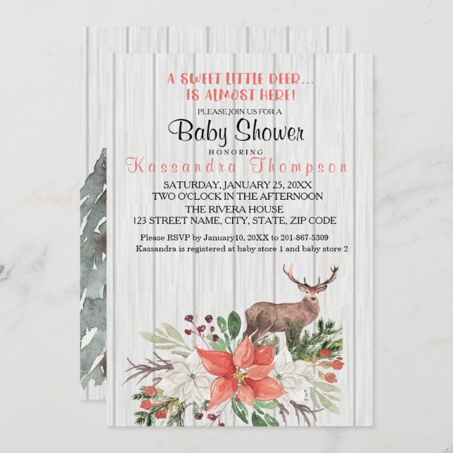 Rustic A Little Deer Is Almost Here Baby Shower Invitation (Front/Back)