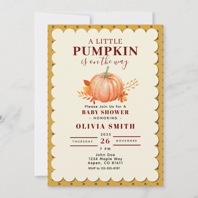 Rustic a Little Pumpkin Fall Baby Shower Dot Invitation (Front)