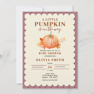 Rustic a Little Pumpkin Fall Baby Shower Purple Invitation