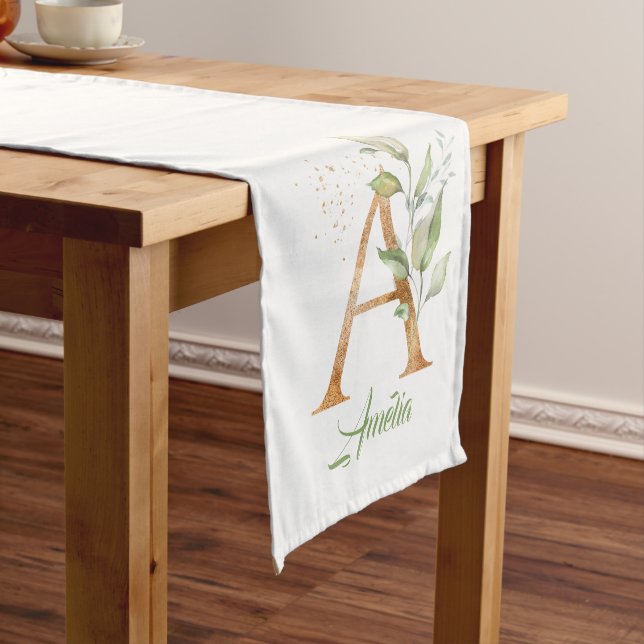 Rustic A monogram greenery foliage eucalyptus gold Short Table Runner (In Situ)