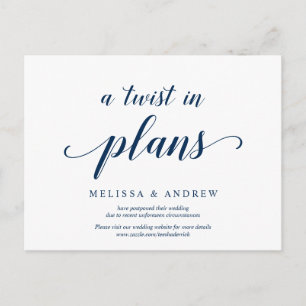 Rustic, A twist in Plans, Navy blue, postponed Postcard
