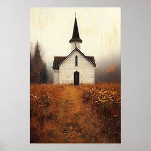 Rustic Abandoned Church Painting Poster
