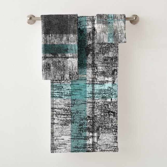 Rustic Abstract Birch Plaid Pattern Bath Towel Set (Insitu)