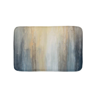 Rustic Abstract Blue Brown Yellow Stripe Bath Mat
