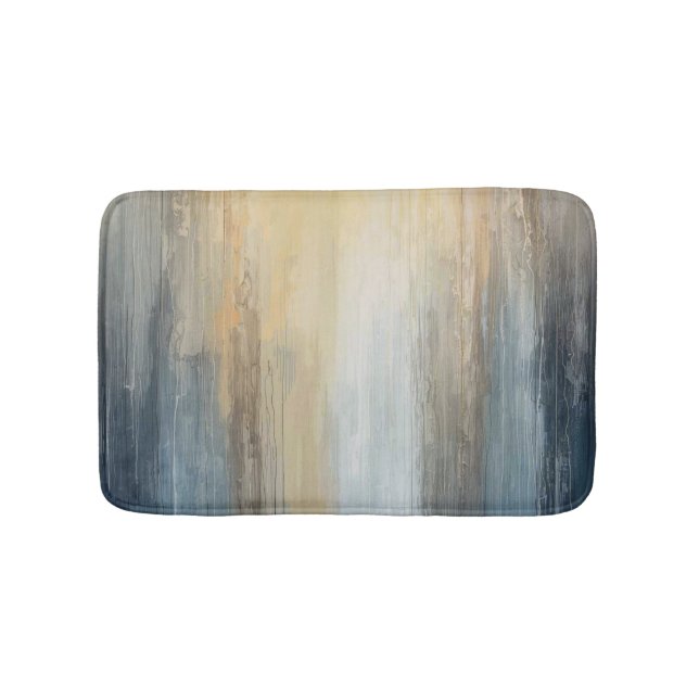 Rustic Abstract Blue Brown Yellow Stripe Bath Mat (Front)