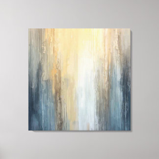 Rustic Abstract Blue Brown Yellow Stripe Canvas Print