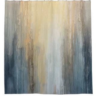 Rustic Abstract Blue Brown Yellow Stripe Shower Curtain