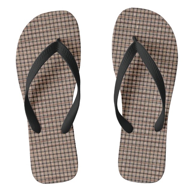 Rustic Abstract Burlap Brown Tan Weave Flip Flops (Footbed)