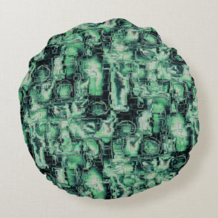 Rustic abstract image mosaic carved in green hue round cushion