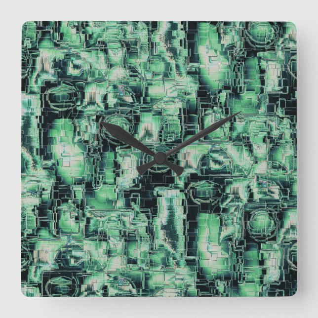 Rustic abstract image mosaic carved in green hue   square wall clock (Front)