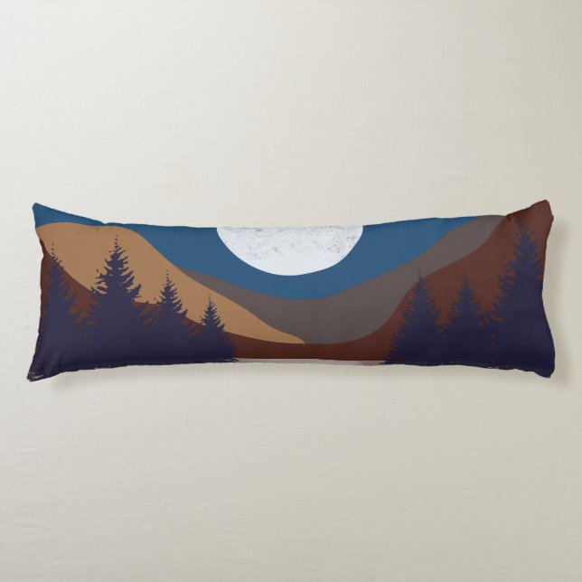 Rustic Abstract Landscape Forest Moon Reflection Body Cushion (Front)