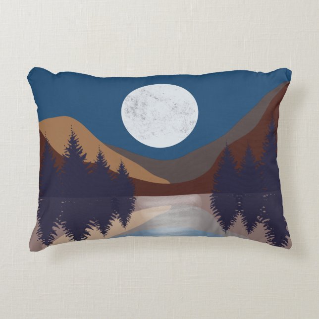 Rustic Abstract Landscape Forest Moon Reflection Decorative Cushion (Front)