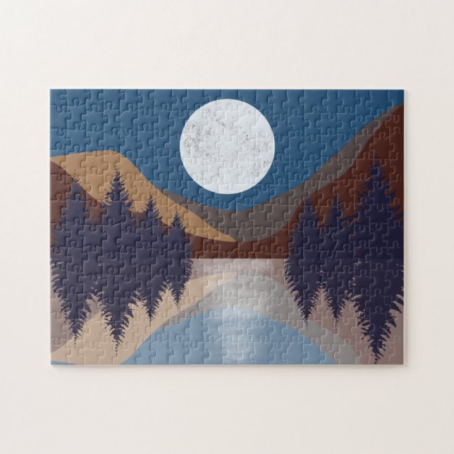 Rustic Abstract Landscape Forest Moon Reflection   Jigsaw Puzzle (Horizontal)